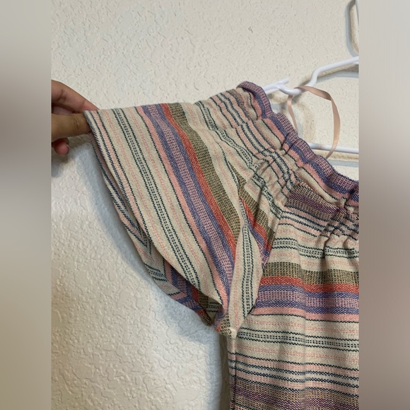 Philosophy Women Sz Small Boho Dress Ivory Colorful Stripe Cotton Off Shoulder - Picture 5 of 10